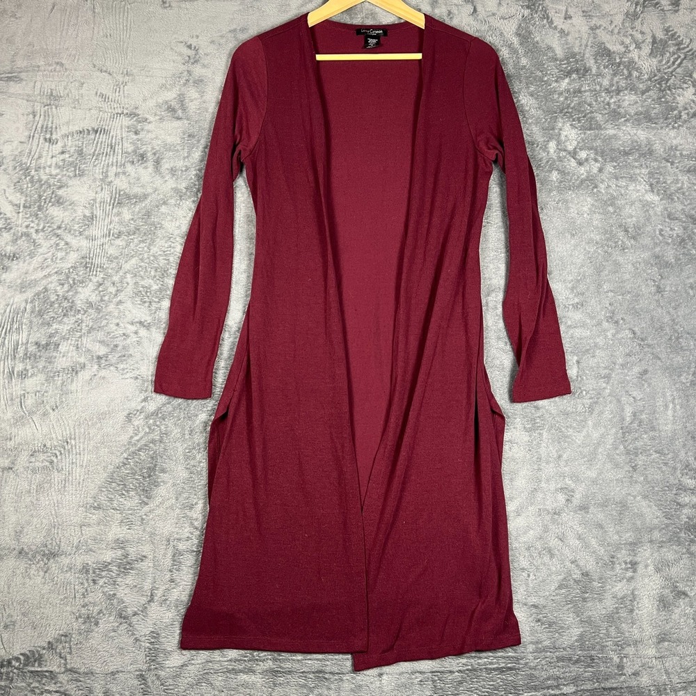 Love Cameron Los Angeles Cardigan Sweater Women M Red Knit Open Front Side Slits